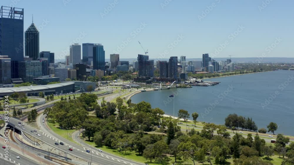 drone going over the coasline in perth australia in a sunny day