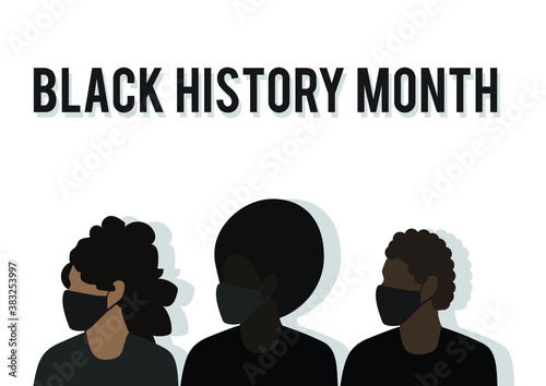 Black History Month characters wearing face masks amid Coronavirus pandemic vector illustration