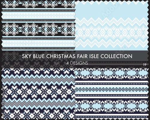 Sky Blue Christmas Fair Isle Seamless Pattern Collection