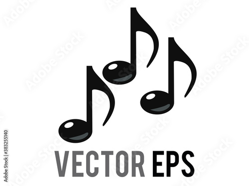 Vector black three eighth notes music note emoji icon, represent music or singing