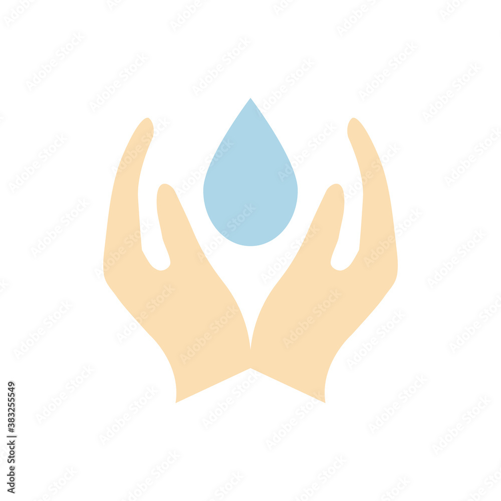 Hand holding drop water icon. Washing colorful symbol. Vector illustration isolated. Hand holding drop water icon. Washing colorful symbol. Vector illustration isolated.