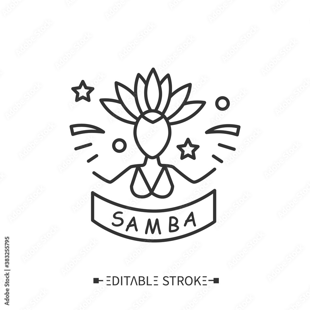 Fototapeta premium Samba school. Brazilian dancing school. Dance training, classes. Dancing schools parade on Brazilian carnival in Rio de Janeiro. Sambadrome.Dance teacher. Isolated vector illustration.Editable stroke 