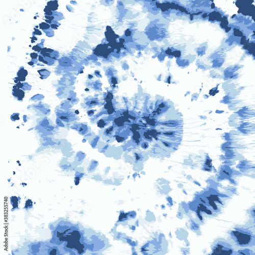 Vector Swirl. Ethnic Background. Indigo Craft Art Ornament. Blue Summer Fashion. Tie Dye pattern. Batik Brush. Vector Fabric Print. Tie Dye Circle. Psychedelic Art.