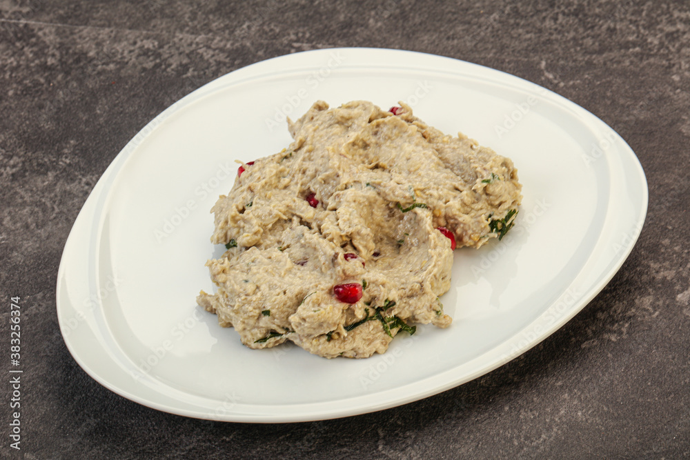 Vagan dietary cusine - mutabal with granet seeds Vagan dietary cusine - mutabal with granet seeds