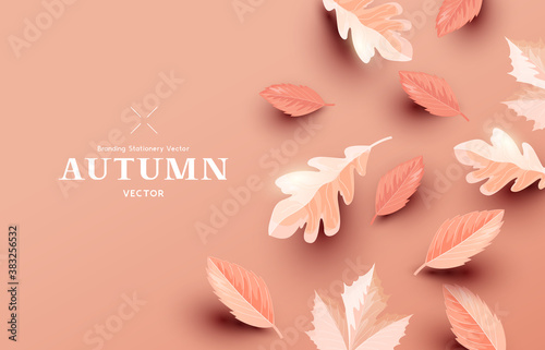 Autumn paper leaf background design layout. Fall Vector illustration