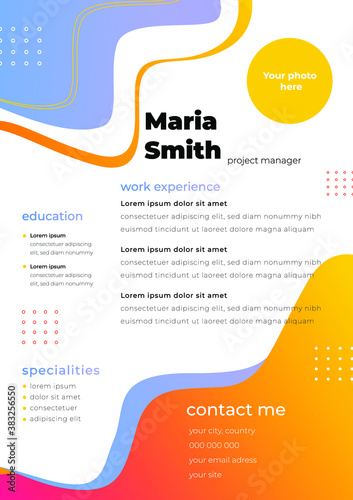 simple flat tech cv resume work template gradient colourful 