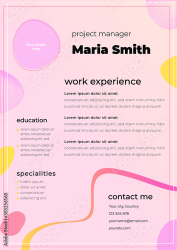simple yellow pastel woman resume cv work template 