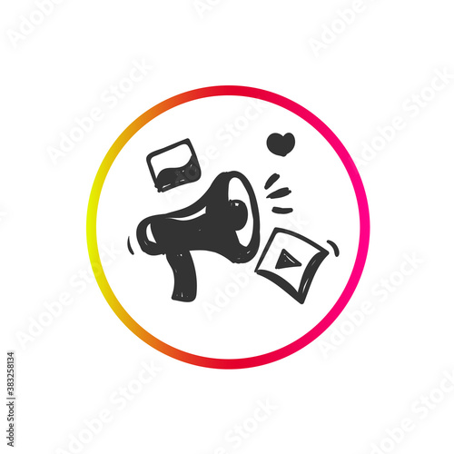 Campaign icon.Loudspeaker pictogram.Affiliate marketing. Referral program sign.Social media marketing and web shop interface concept.Hand drawn sketch vector illustration for online retail, ui and ux 