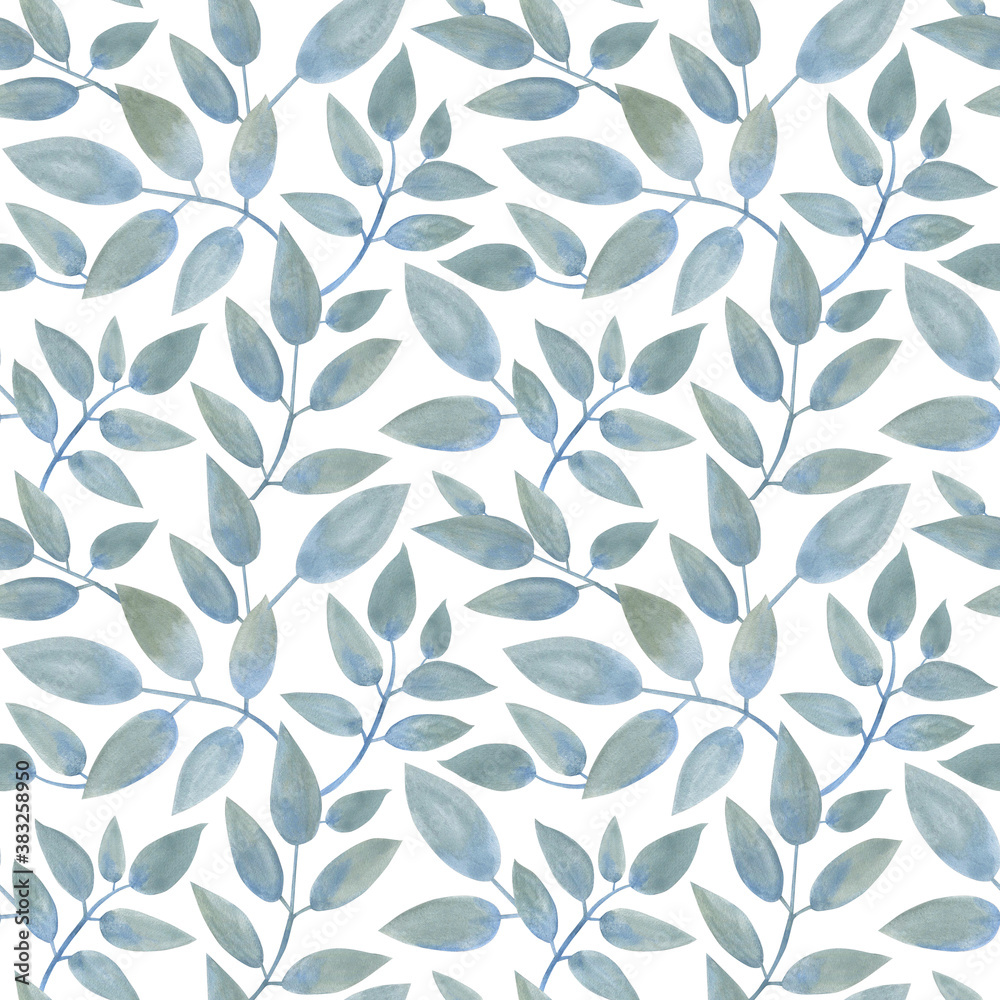 Seamless pattern with leaves. Watercolor. The print is used for Wallpaper design, fabric, textile, packaging. Seamless pattern with leaves. Watercolor. The print is used for Wallpaper design, fabric, textile, packaging.