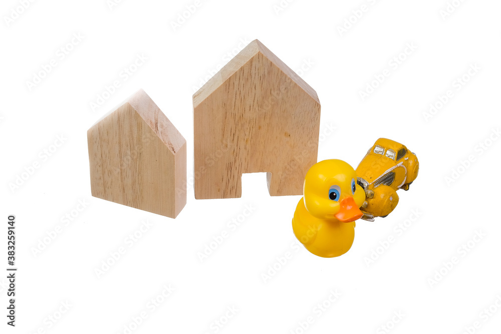 Car model and house block isolated on white background Car model and house block isolated on white background