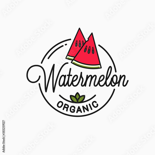 Watermelon slice logo. Round linear of watermelon