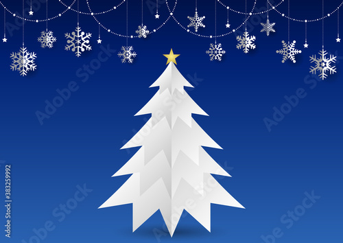 キラキラ☆クリスマスツリーと雪の結晶オーナメントのシンプルな風景 青