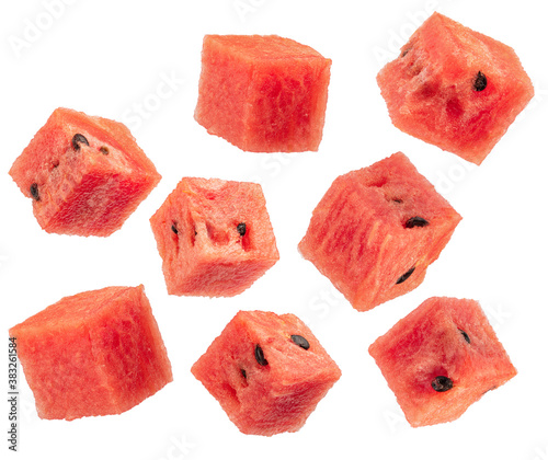 sugary watermelon cubes isolated on white. all image in sharpest