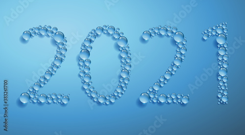 Carte de vœux sur le thème de l’environnement et du développement durable avec le concept des gouttes d’eau formant l’année 2021.