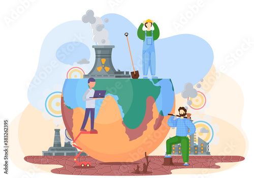 Harmful effects of human activity on the planet Earth. Air pollution, deforestation, drainage of soil. People destroy planet. Destructive impact of factories on the environment. The age of technology
