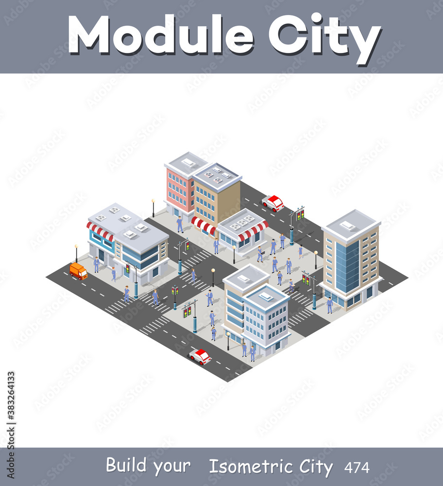 Isometric 3d module block district part of the city