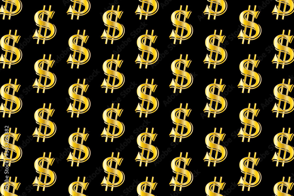 Golden dollar on black background - vector pattern Golden dollar on black background - vector pattern