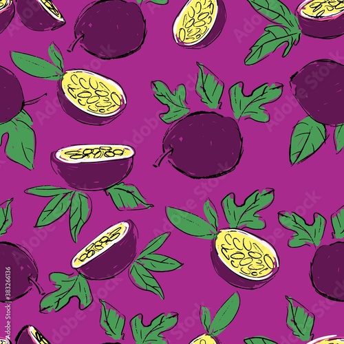 Passion fruit hand drawn seamless pattern print design for fashionable textile fruit trendy summer fabric vector