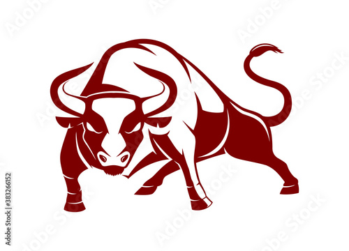 Angry red bull icon on white background.