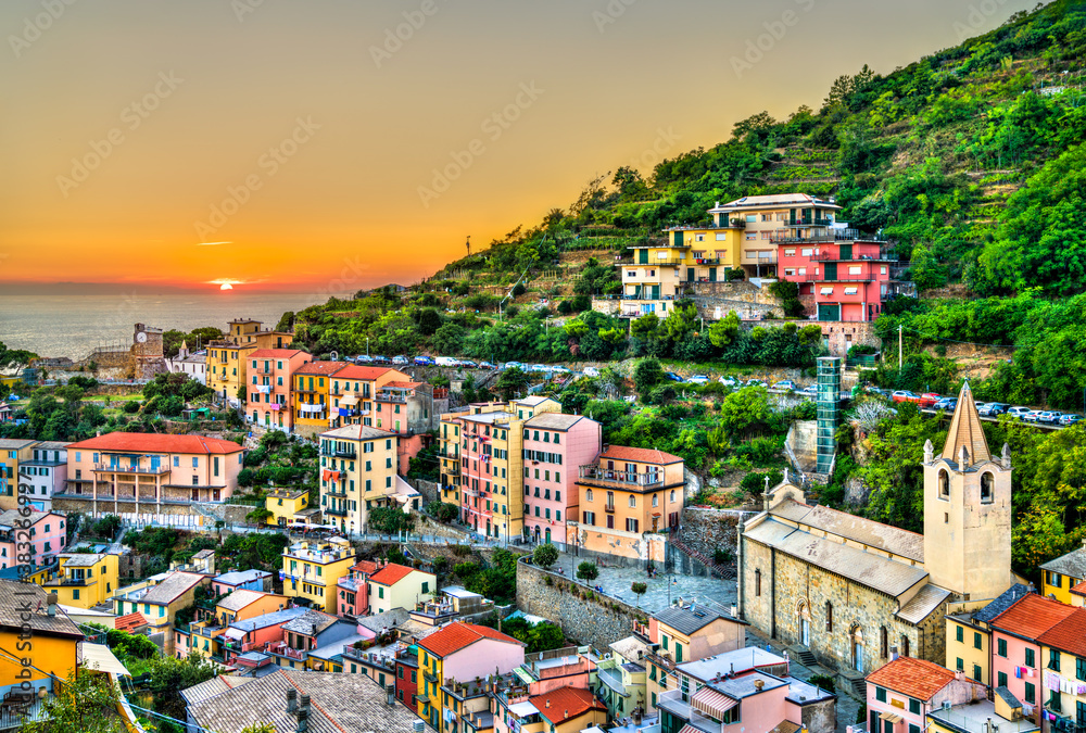 Sunset at Riomaggiore - the Cinque Terre, UNESCO world heritage in Italy