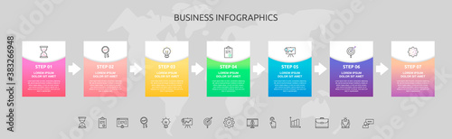 Infographics rectangle with seven steps, arrows. Vector template used for diagram, business, web, banner, workflow layout, info graph, timeline, content, levels, chart, diagram