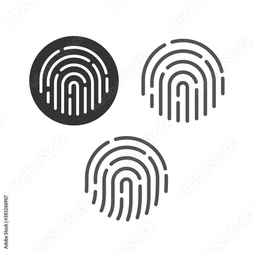 Fingerprint security button icon set vector, touch finger thumb print id symbol for biometric thumbprint identification isolated clipart collection line outline art