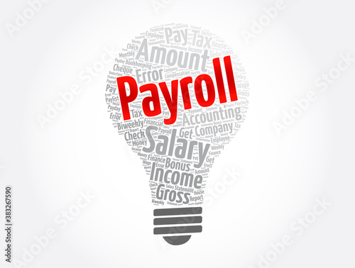 Payroll light bulb word cloud collage, business concept background