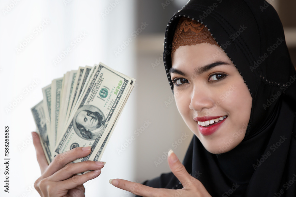 Islam woman with money Islam woman with money