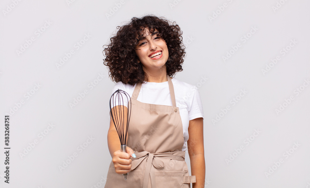 arab pretty woman chef wearing an apron. - obrazy, fototapety, plakaty 