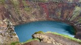 Blue volcanic lake Kerid in crater, Iceland. Unique beatiful icelandic nature.