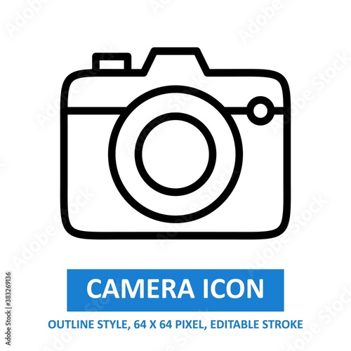 camera icon outline style on white background. vector illustration. base 64 x 64 pixels. expanded.