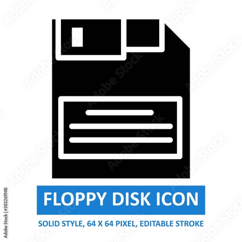 floppy disk icon solid style on white background. vector illustration. base 64 x 64 pixels. expanded.