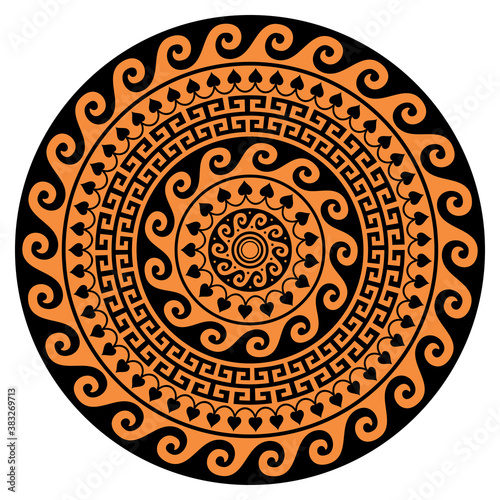 Greek mandala vector design, round key pattern inspired by an art from ancient Greece in brown and black