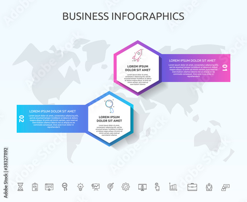 Vector infographic template hexagons for 2 icons, diagram, graph, presentation