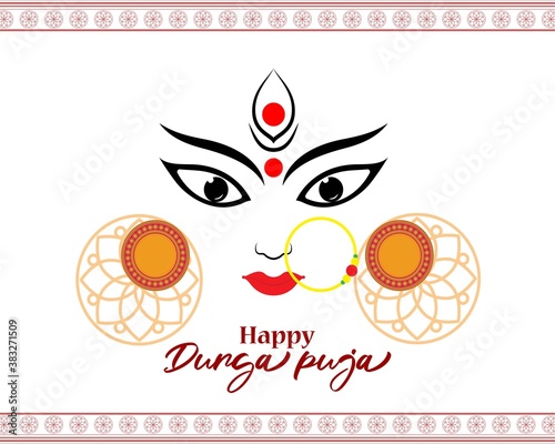 Vector banner of Happy Durga puja, Indian Goddess, beautiful Durga face,  navratri festival illustration.