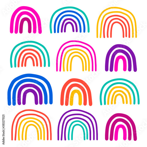 Set of different colorful rainbow hand drawn vector illustrations in cartoon style minimalism