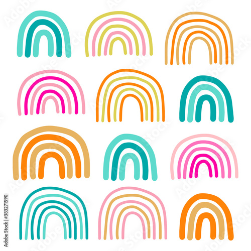 Set of different colorful rainbow hand drawn vector illustrations in cartoon style minimalism
