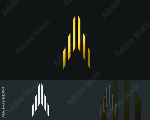 Real Estate modern logo design gold,luxury,property,skyscrapers,buildings,architecture,construction,hotel and town