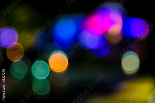 Multi colored street party Bokeh blurred out fairy lights