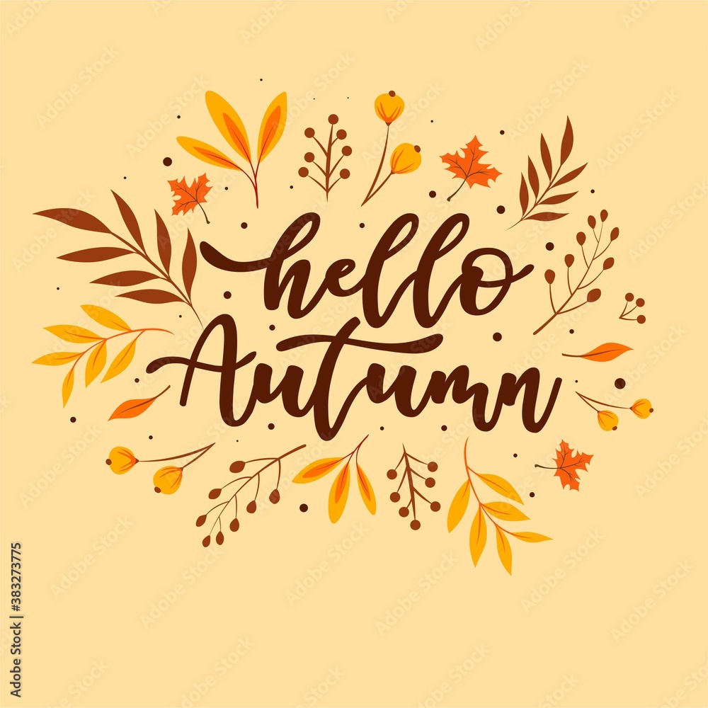 Fototapeta premium Hand drawn hello autumn wallpaper