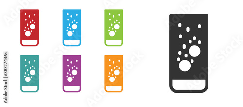 Black Effervescent aspirin tablets dissolve in a glass of water icon isolated on white background. Set icons colorful. Vector Illustration.