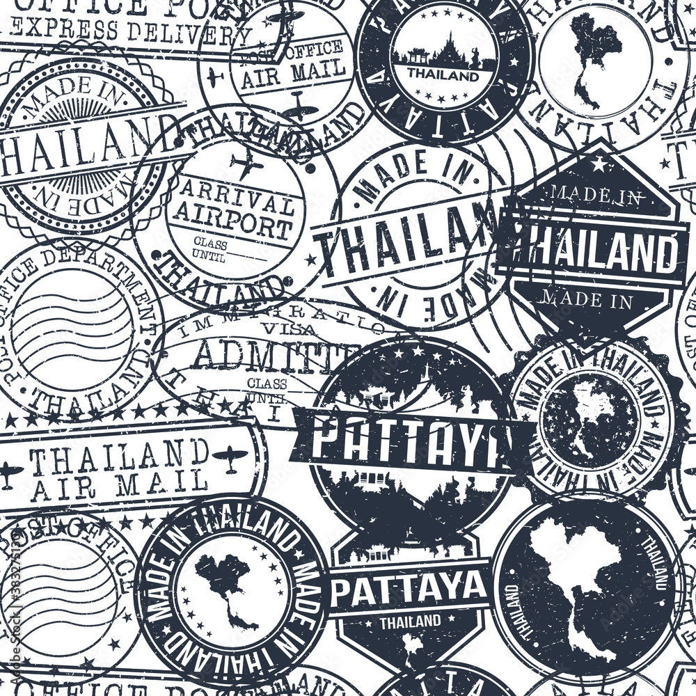 Pattaya Thailand Stamps. City Stamp Vector Art. Postal Passport Travel. Design Set Pattern.