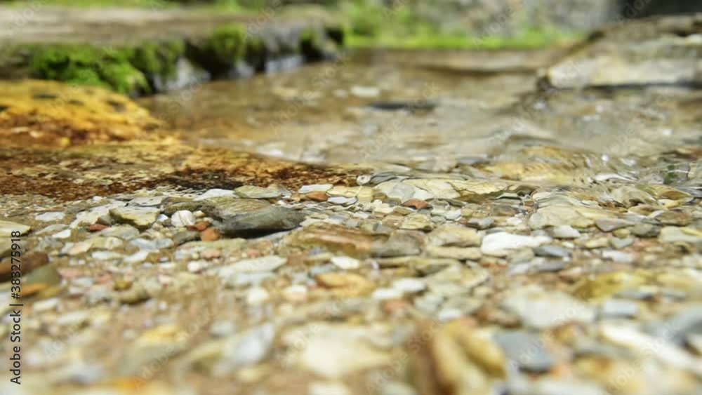 Crystal clear stream and flowing water, close-up Crystal clear stream and flowing water, close-up