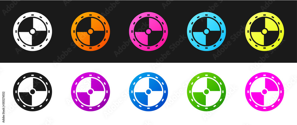 Set Round wooden shield icon isolated on black and white background. Security, safety, protection, privacy, guard concept. Vector. Set Round wooden shield icon isolated on black and white background. Security, safety, protection, privacy, guard concept. Vector.