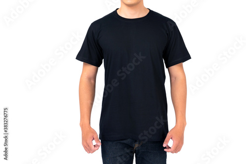 T-shirt design, Young man in Black t-shirt on white background
