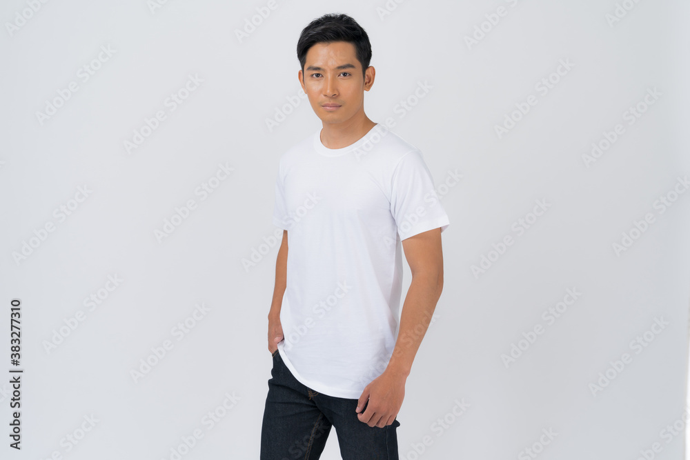 T-shirt design, Young man in White t-shirt on white background T-shirt design, Young man in White t-shirt on white background