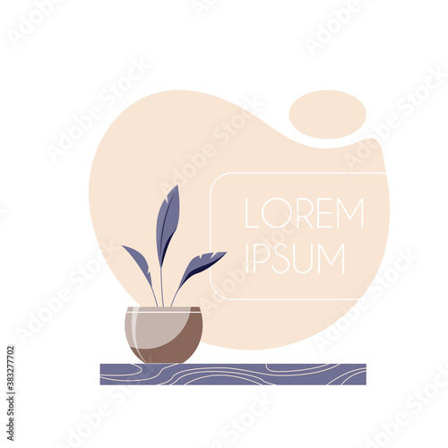 Template for writing text or social network design. A plant in a pot on a beige background.