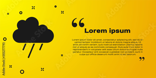 Black Cloud with rain icon isolated on yellow background. Rain cloud precipitation with rain drops. Vector.