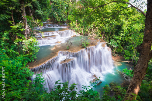 Beauty in nature, Huay Mae Khamin waterfall in tropical forest of national park, Thailand 