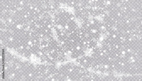Heart shaped snowflakes in a flat style in continuous drawing lines. Trace of white dust. Magic abstract background isolated on on transparent background. Miracle and magic. Vector illustration flat